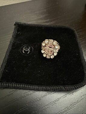 CHANEL Pink and Gold Crystal Cluster Ring